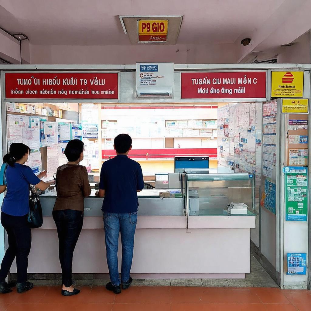 Quầy giao dịch bưu chính tại Bưu điện Trung Tâm 5, minh họa các dịch vụ có sẵn cho khách hàng đến gửi và nhận bưu phẩm